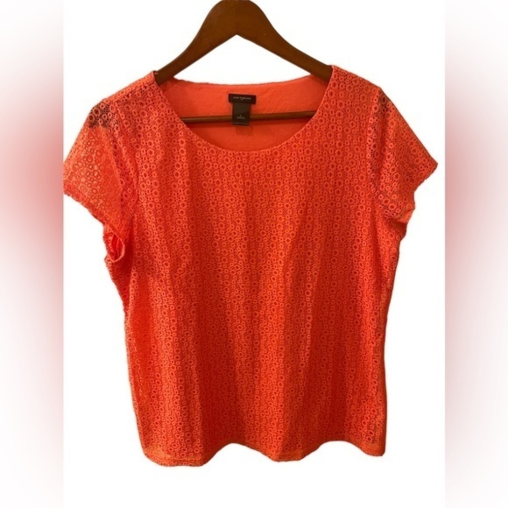 Ann Taylor Factory Coral Lined Short Sleeve Lace Layered Blouse Large